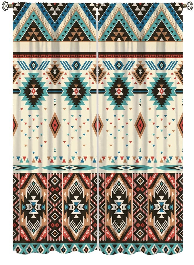 YCness Aztec Curtains for Bedroom, Southwestern Ethnic Geometric Window Treatments for Living Room,Tribal Navajo Boho Native American Pattern Drapes 2 Panel Set,42x54 Inch - Image 1
